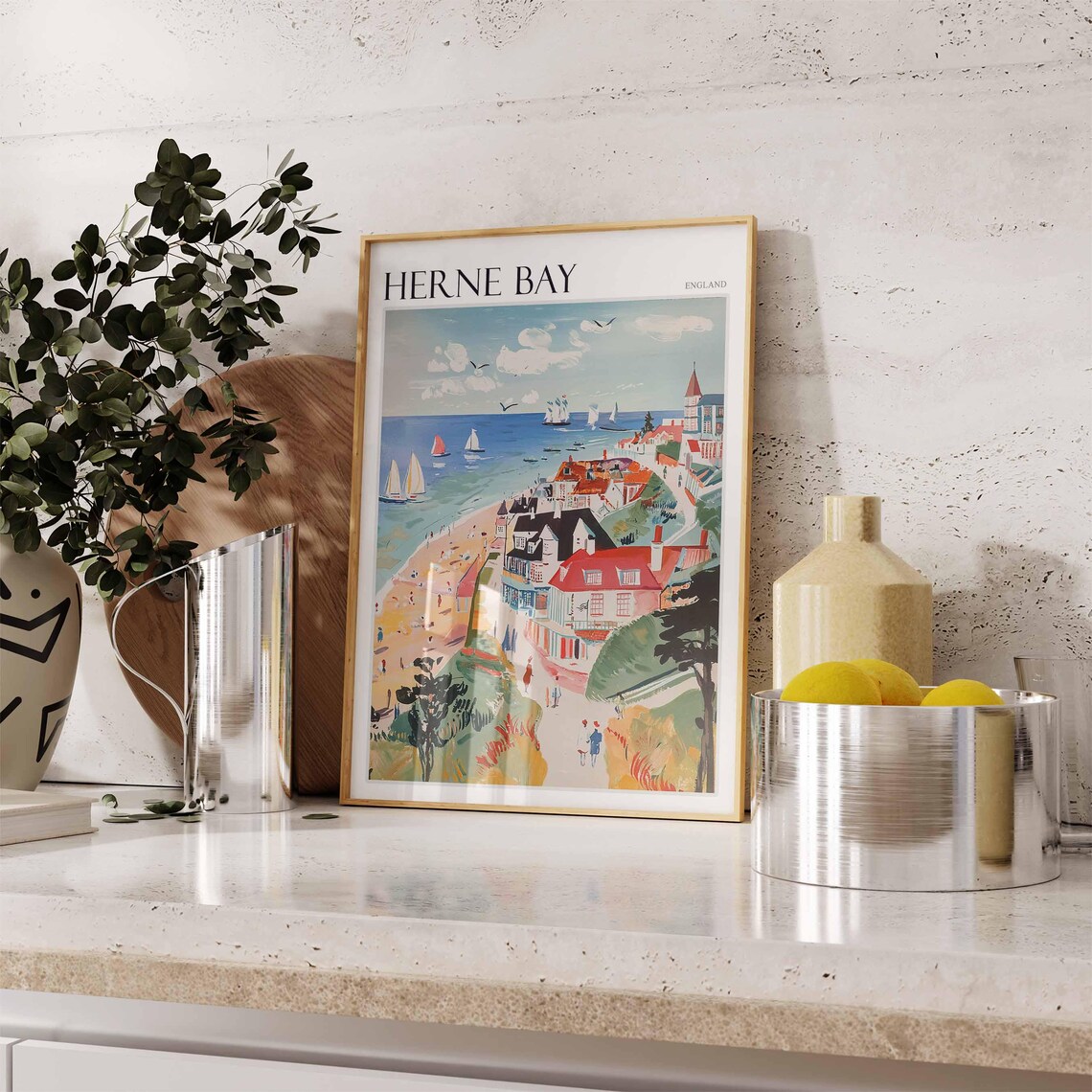 Herne Bay England Bay Sailboats Red Roof Town Beach Walk Poster - Image 2