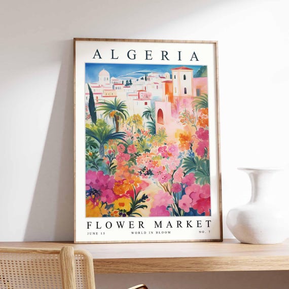 Algeria Flower Market Poster North Africa Print Algiers Floral Wall Art Colourful Botanical Decor Cultural Travel