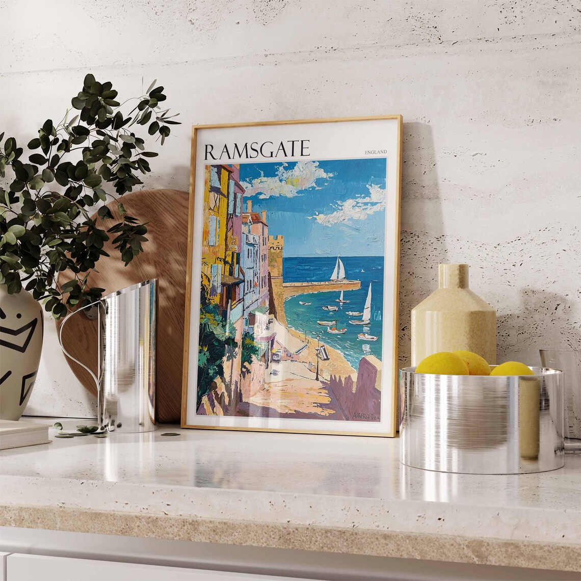 Ramsgate England Impasto Harbor Sailboats Oil Painting Poster - Image 3
