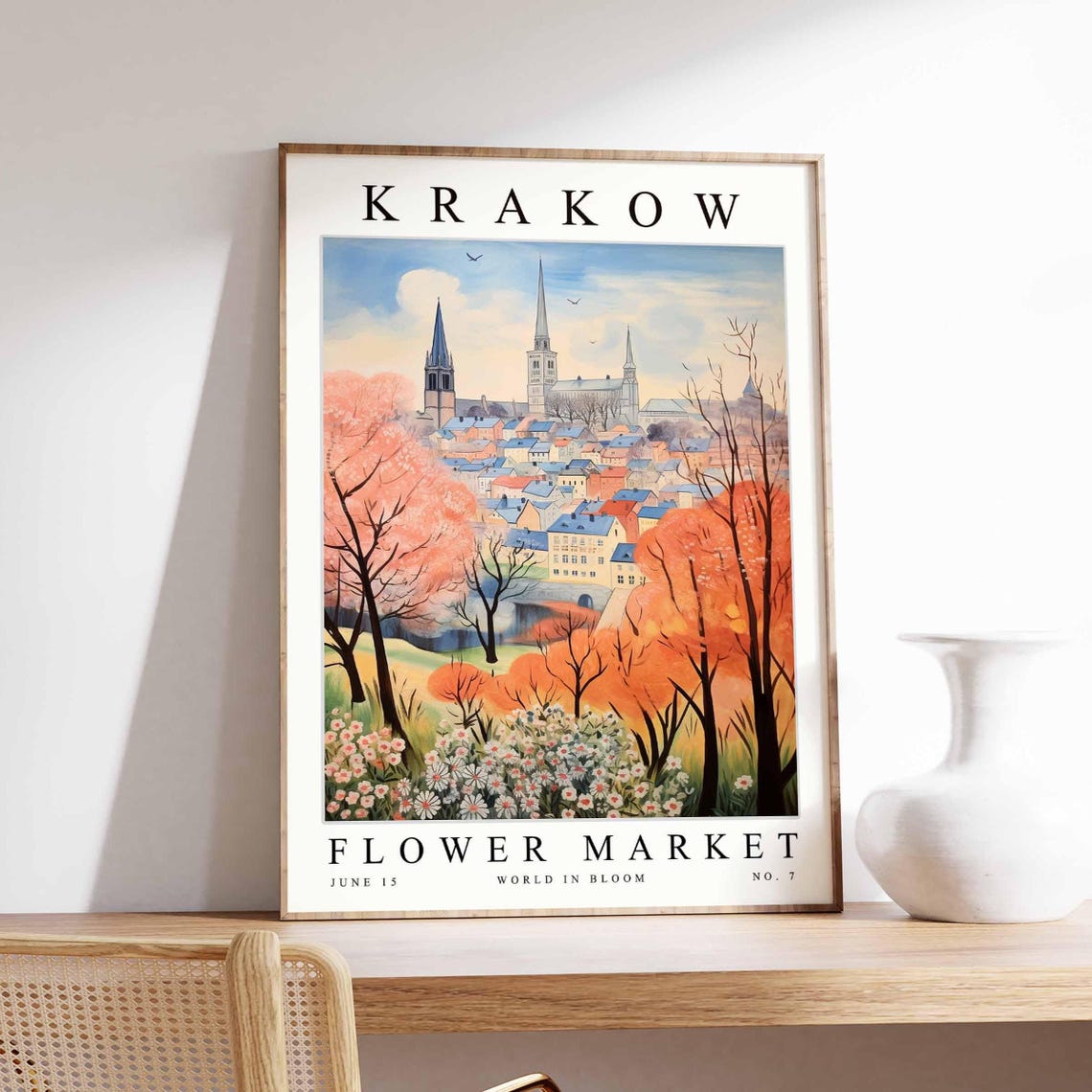 Krakow Flower Market Church Spires Autumn Trees Bloom Poster