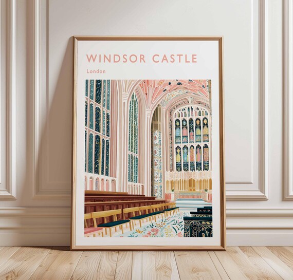 Windsor Castle London Chapel Interior Stained Glass Art Travel Poster