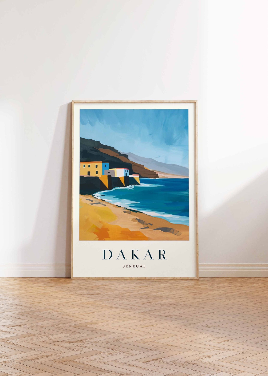 Dakar Senegal Colorful Coastal Village Blue Sea Flat Art Travel Poster - Image 2