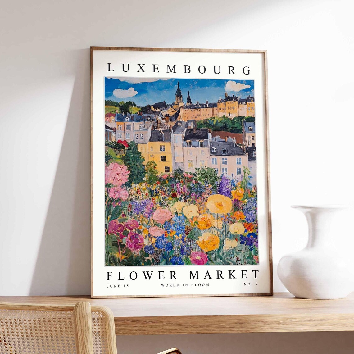 Luxembourg Flower Market Travel Poster Print