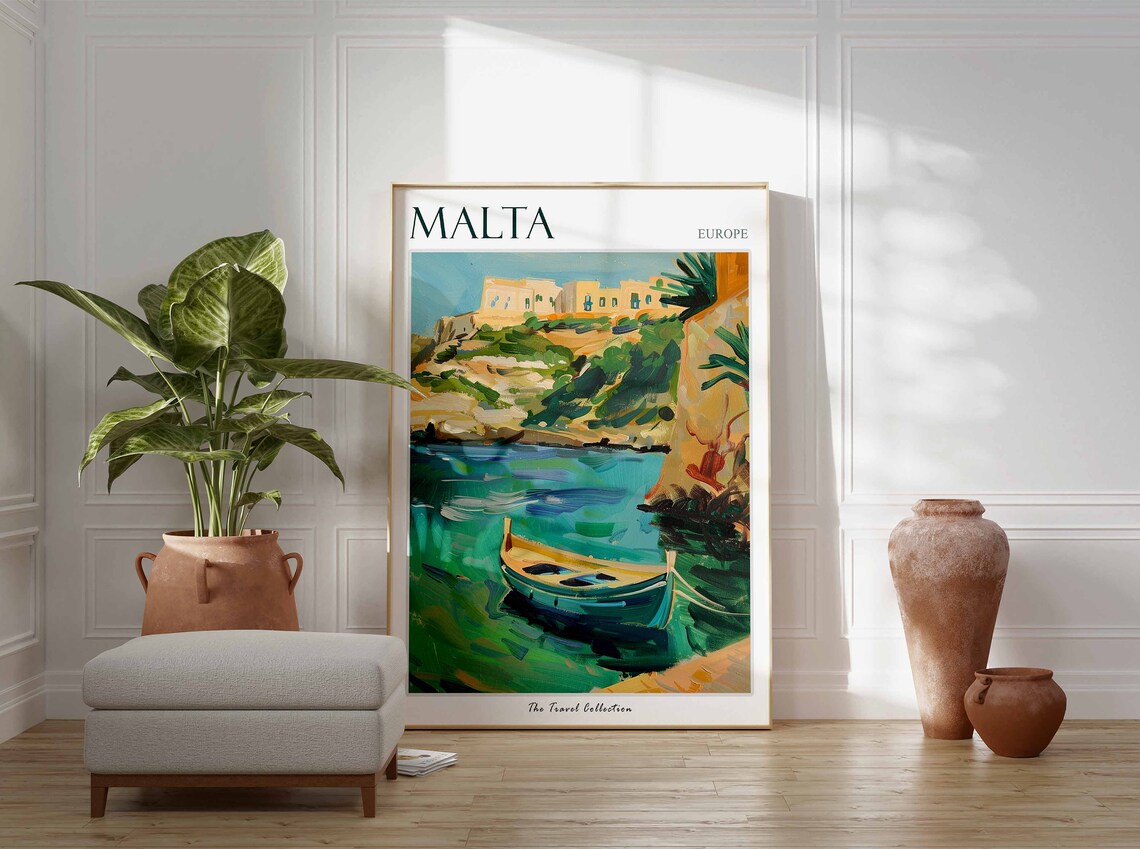 Malta Europe Turquoise Cove Fishing Boat Cliff Travel Poster - Image 3