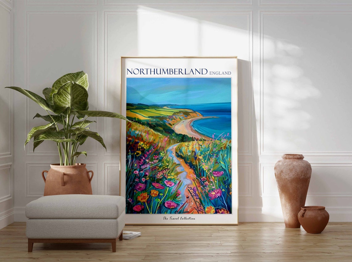 Northumberland Travel Poster Northumberland Travel Print Uk Travel Poster English Travel Print Coastal Art Northumberland Coast Art - Image 2