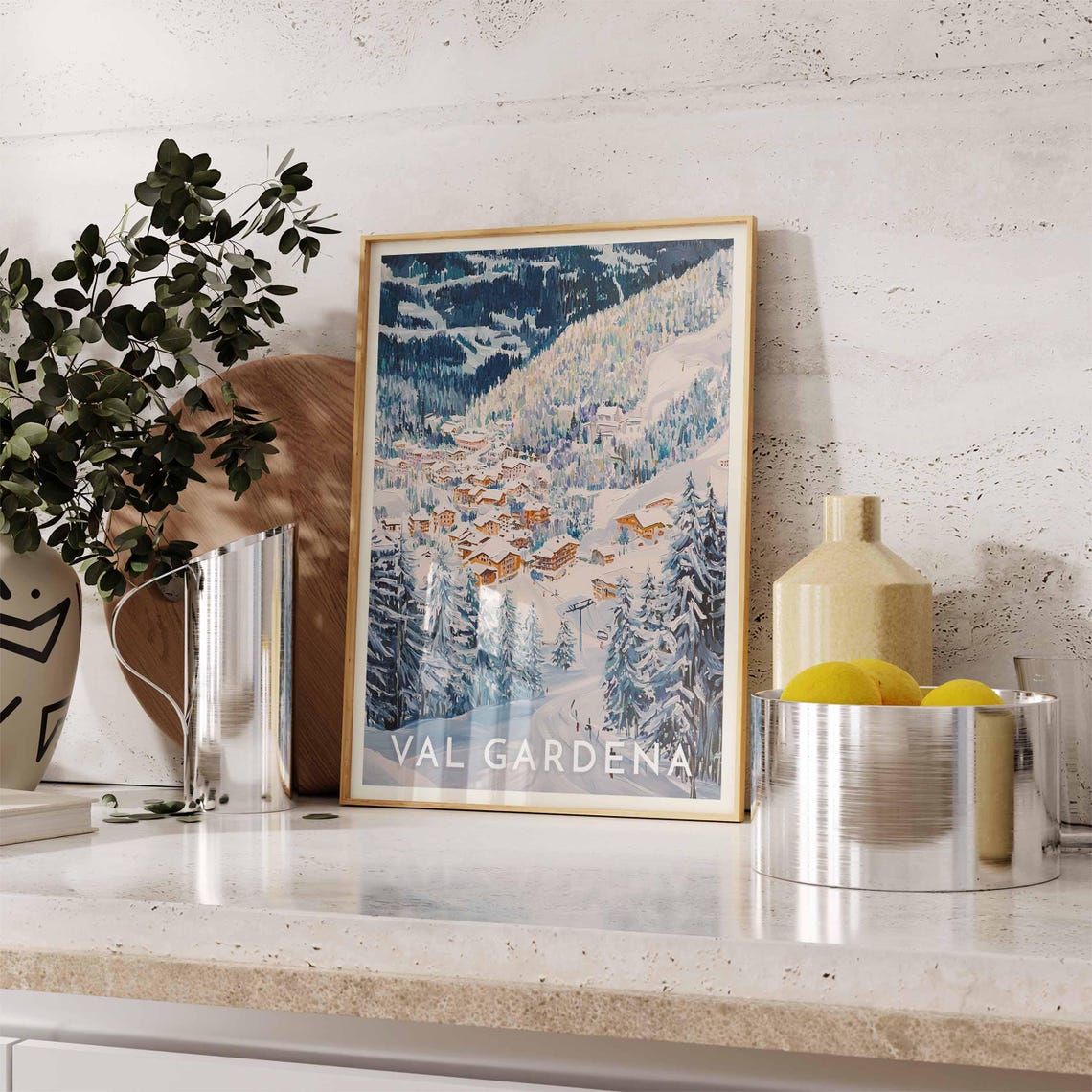 Val Gardena Italy Snowy Village Forest Winter Art Travel Poster - Image 2
