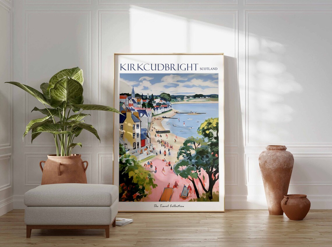 Kirkcudbright Scotland Beach Town Church Colorful Travel Poster - Image 3