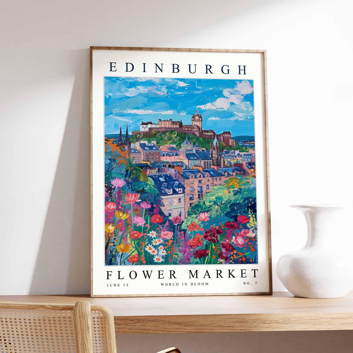Edinburgh Flower Market Castle Pink Wildflower Garden Art Poster