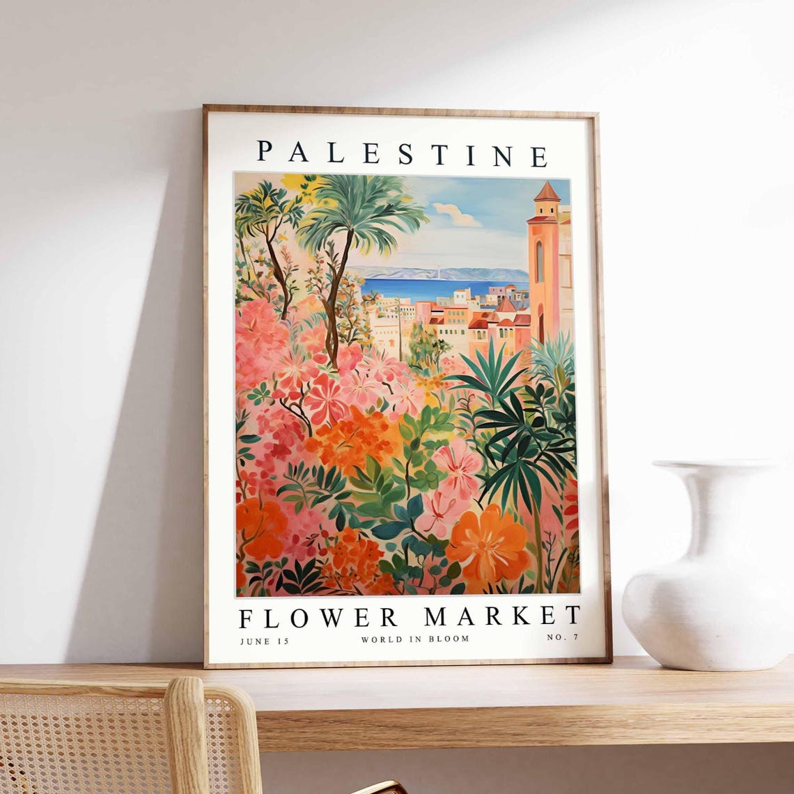Palestine Flower Market Coastal Palms Minaret Blossom View Poster