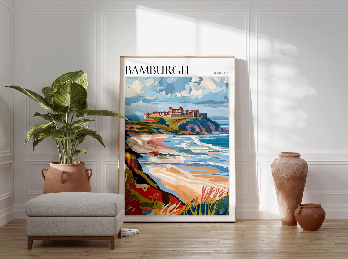 Bamburgh Poster Northumberland Poster England Travel Poster Coastal Wall Art Uk Home Decor Bamburgh Travel Print Bamburgh Wall Decor - Image 2