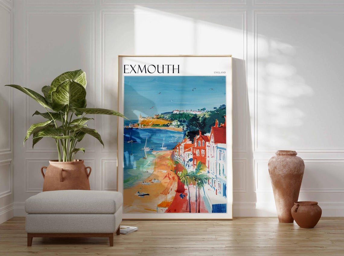 Exmouth England Beach Pier Colorful Town Impressionist Poster - Image 3