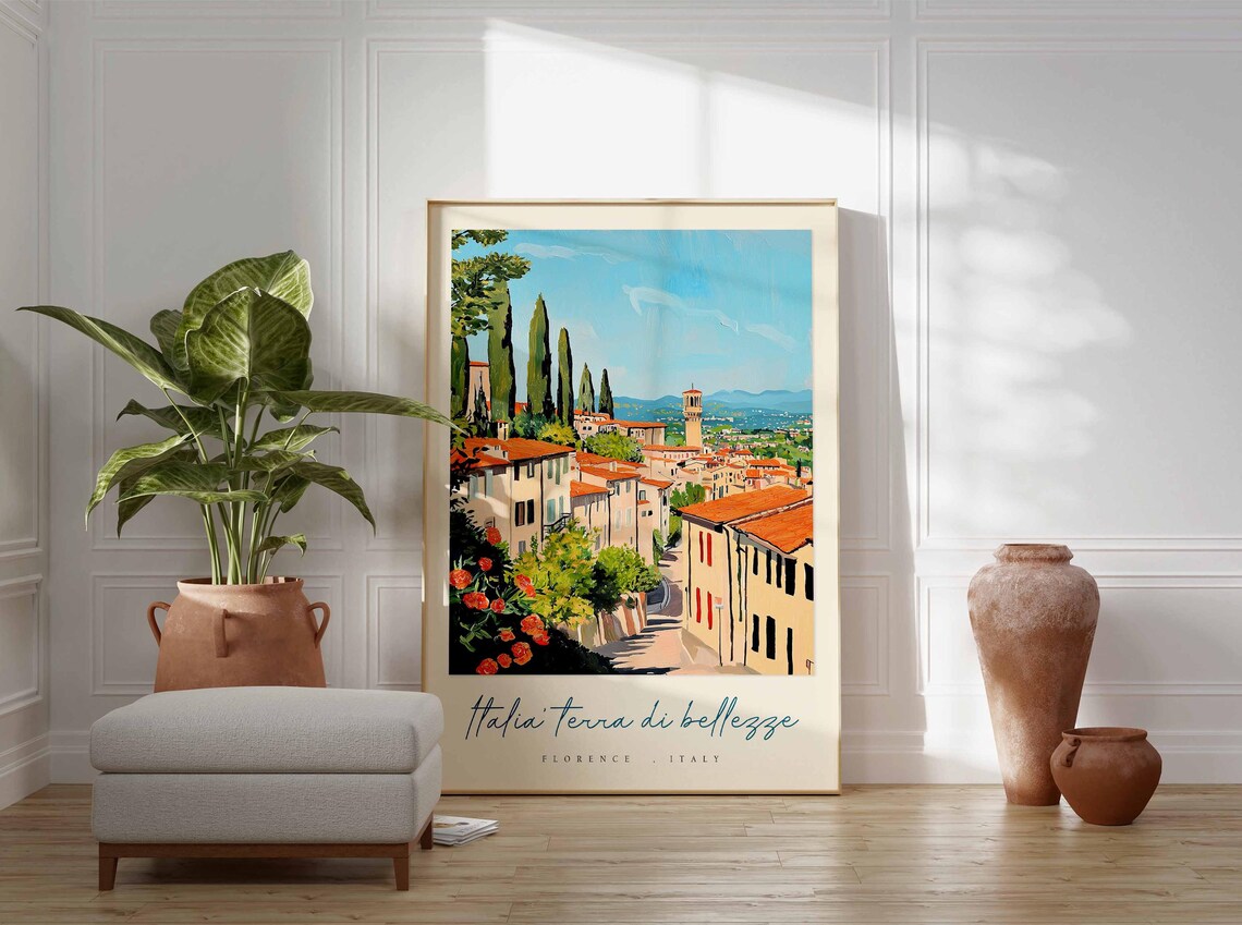 Florence Cypress Lane Red Roses Golden View Italy Travel Poster - Image 3