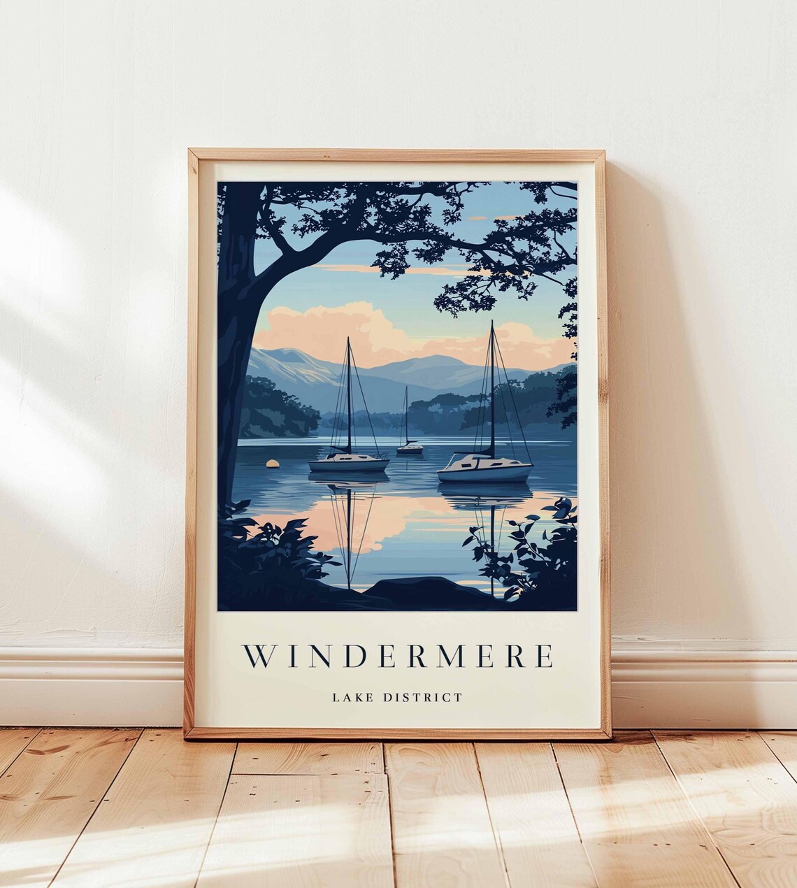Windermere Lake District Sunset Sailboats Calm Lake Scene Poster