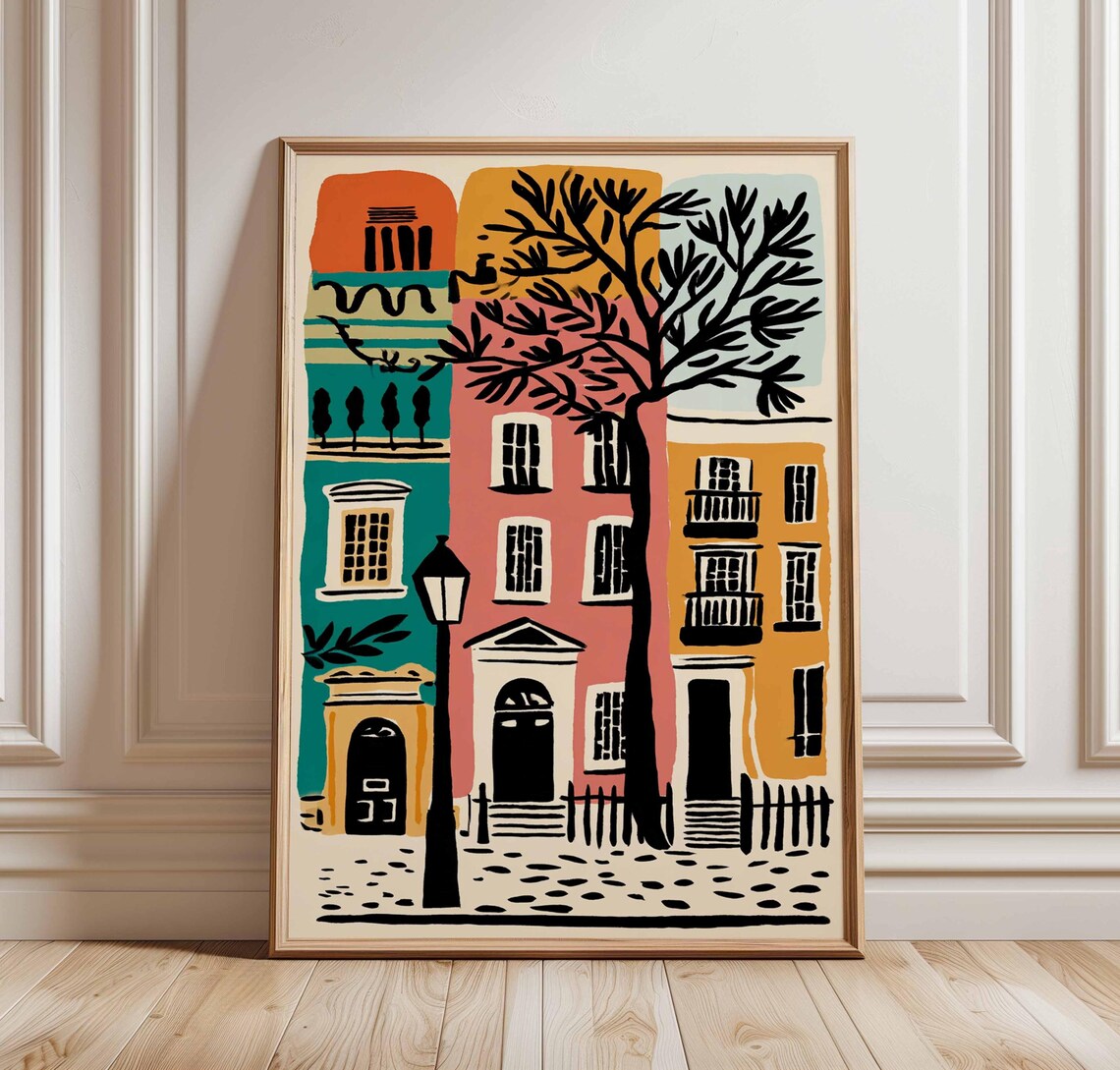 West End London Colorful Townhouse Street Illustration Travel Poster
