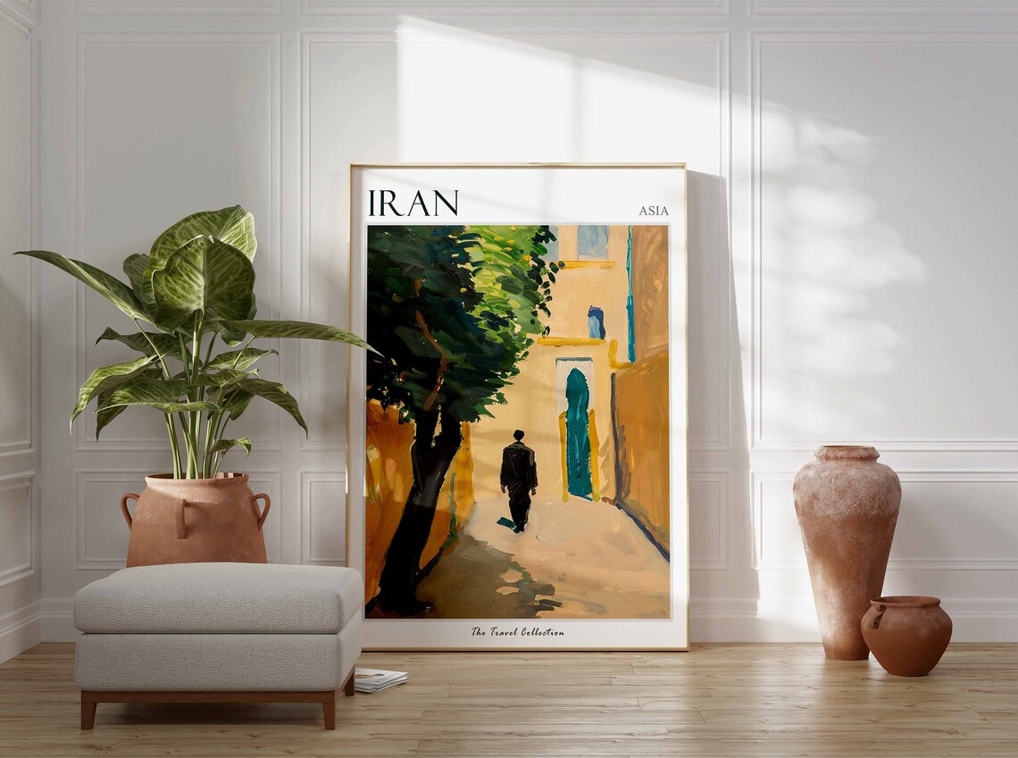 Iran Sunlit Old Street Walking Figure Painting Travel Wall Art - Image 2