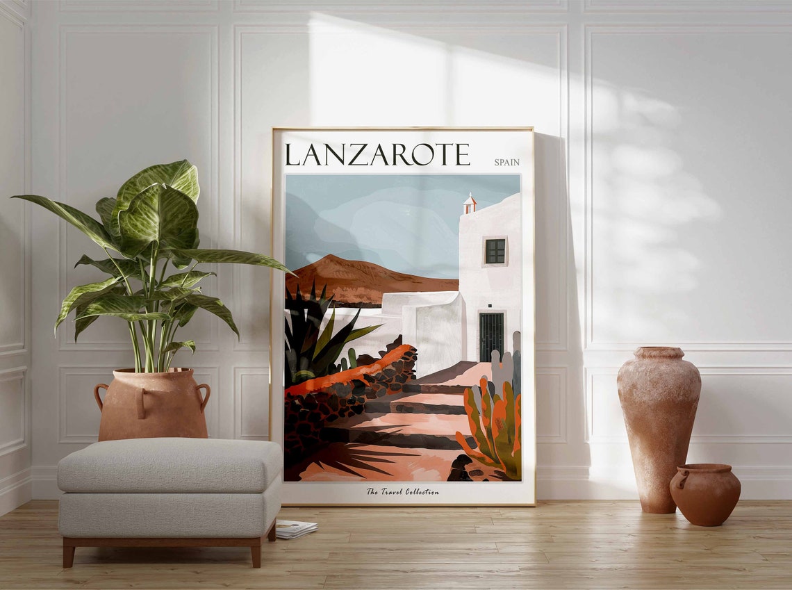 Lanzarote Spain Whitewashed House Cactus Volcanic Mountain Poster - Image 2