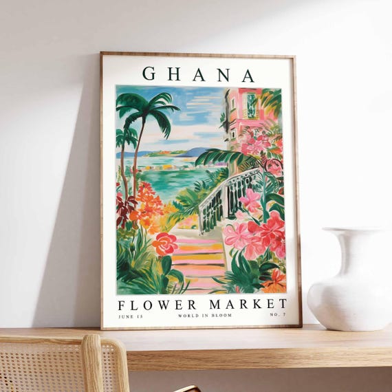 Ghana Flower Market Poster Print Ghanaian Floral Wall Art Decor Botanical Africa Travel