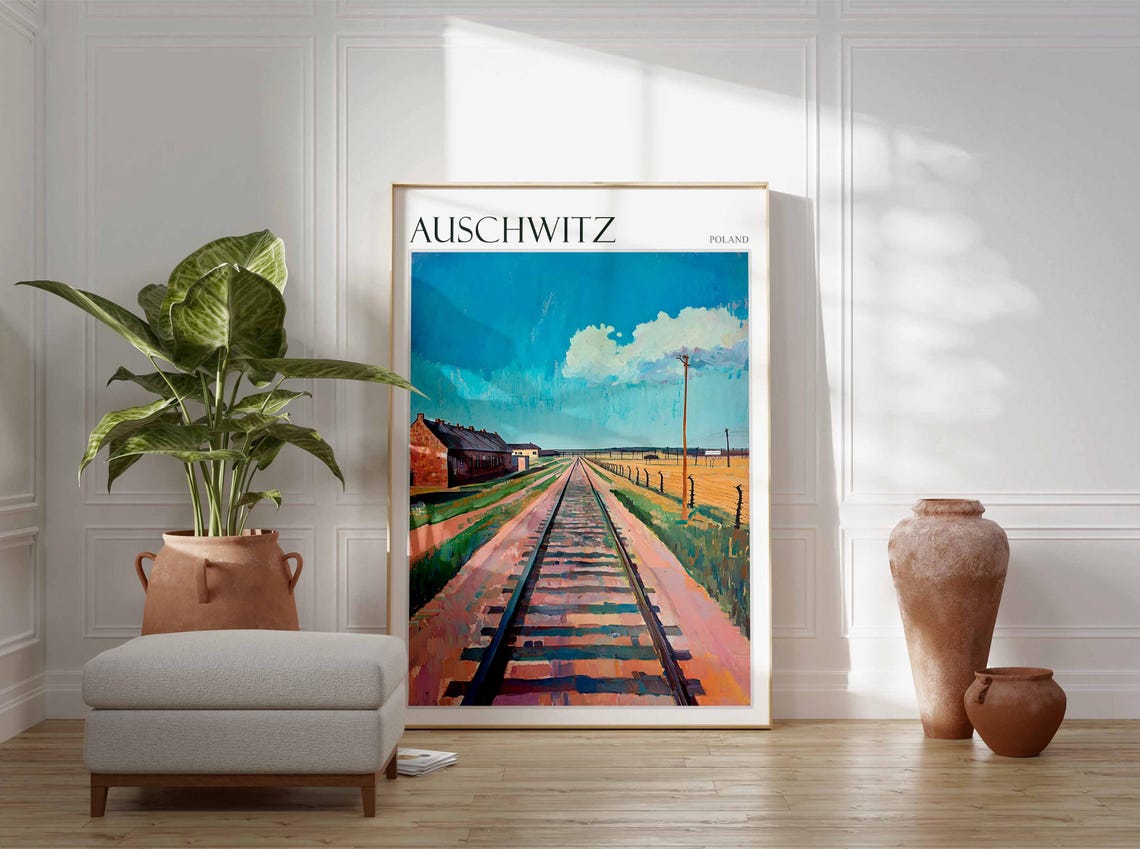 Auschwitz Poland Railway Line Memorial Painting Travel Poster - Image 2