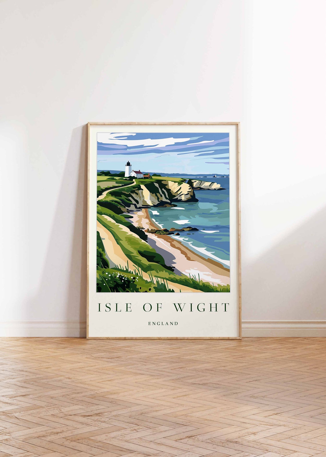 Isle Of Wight England Lighthouse Cliffside Cove Coast Travel Poster - Image 2