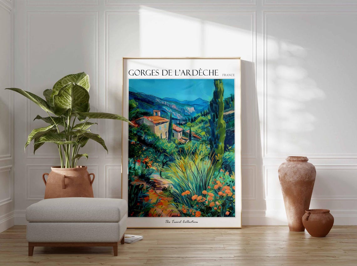 Gorges De L'Ardeche France Cypress Trees Farmhouse Hills Poster - Image 3