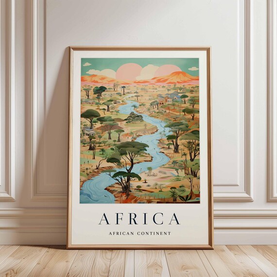 Africa Continent Safari Landscape Acacia Trees River Travel Wall Poster