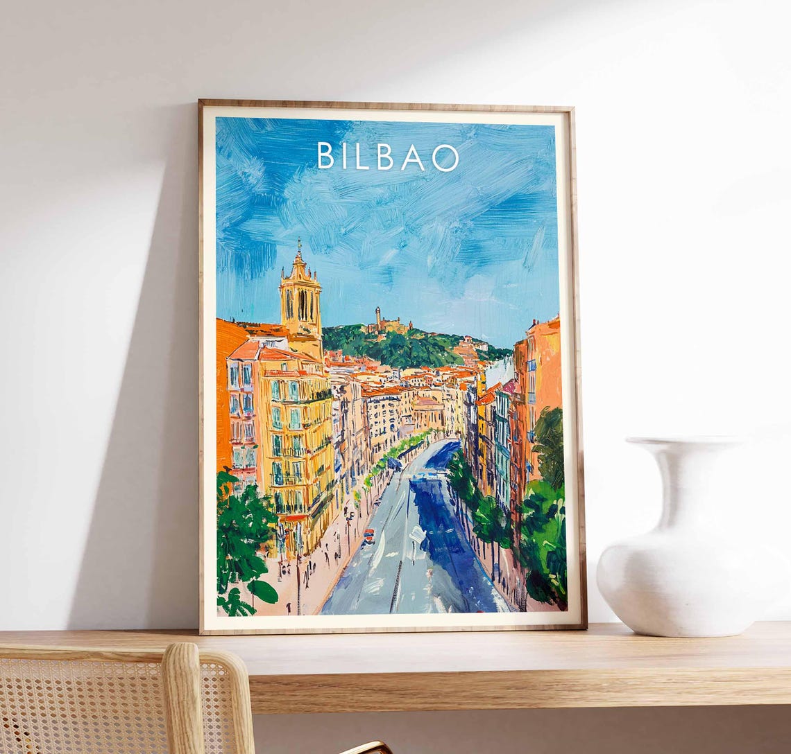 Bilbao Grand Avenue Historic Church Tower Green Hills Poster