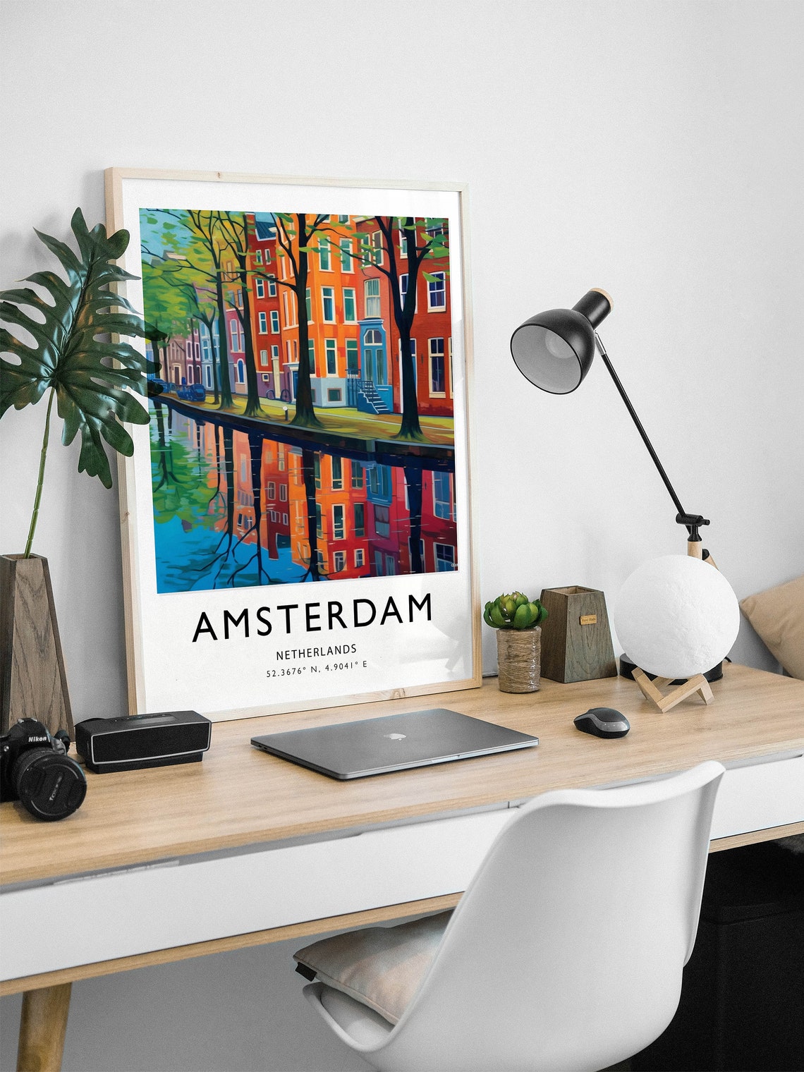 Amsterdam Netherlands Canal Reflections Colorful City Art Poster - Image 2