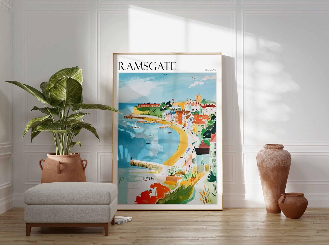 Ramsgate England Watercolor Aerial Coastal Town Travel Print - Image 4