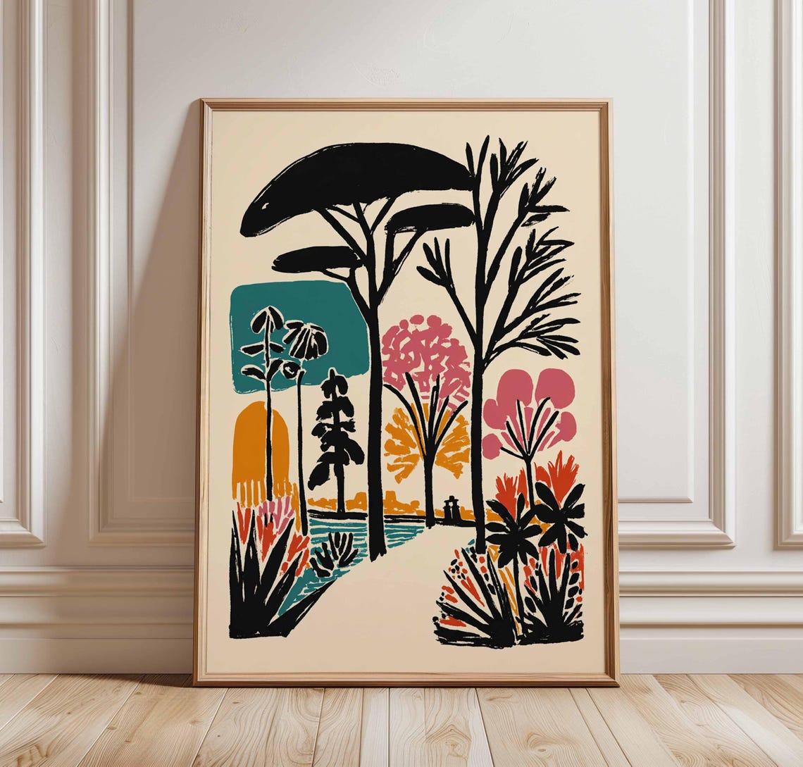 Abstract Garden Trees Bold Midcentury Modern Nature Wall Art