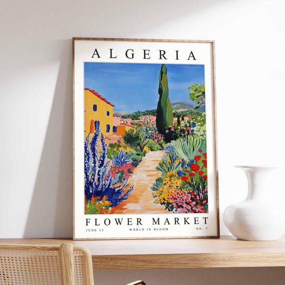 Algeria Flower Market Poster North Africa Print Algiers Floral Wall Art Colourful Botanical Decor Cultural Travel