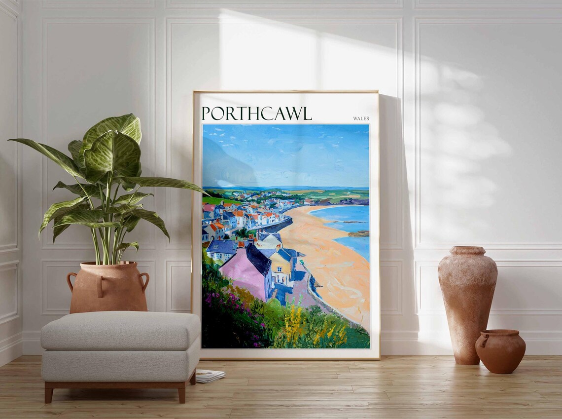 Porthcawl Wales Panoramic Beach Town Scene Vintage Travel Poster - Image 4