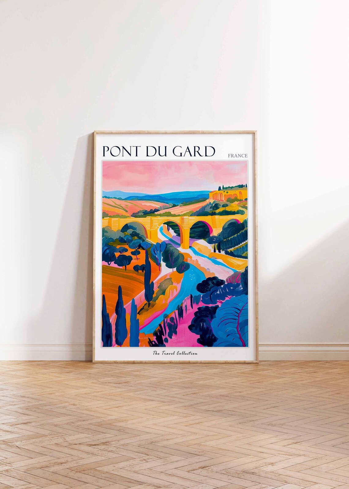 Pont du Gard France River Valley Colorful Expressionist Travel Poster - Image 2