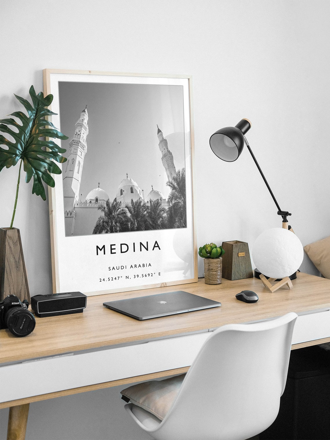Medina Saudi Arabia Mosque Minarets Black White Photo Travel Poster - Image 2