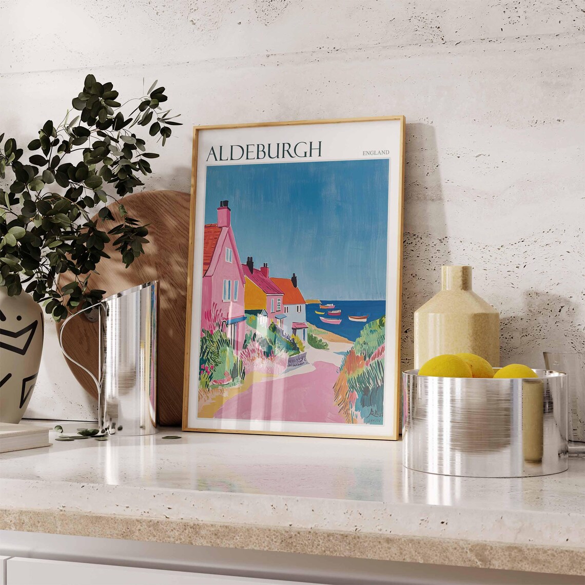 Aldeburgh Pink Lane Cottages Path to Beach Suffolk Coast Travel Poster - Image 2