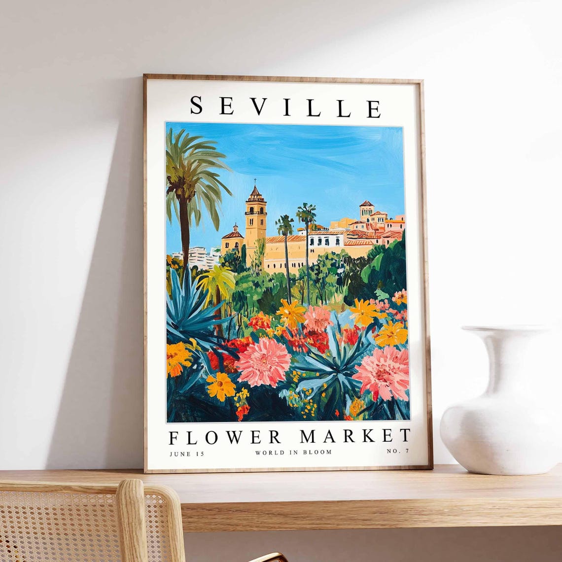 Seville Flower Market Poster Sevilleprint Spanish Floral Wall Art Sevillefloral Decor Botanical Spain Print Europe Travel