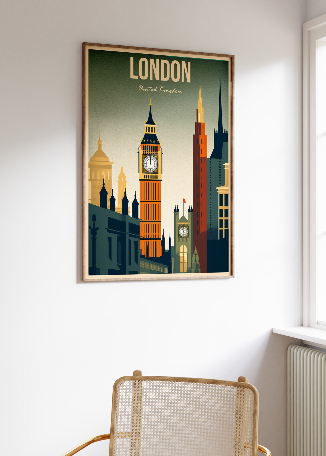 London Big Ben Retro Travel Poster United Kingdom City Landmark Art - Image 3