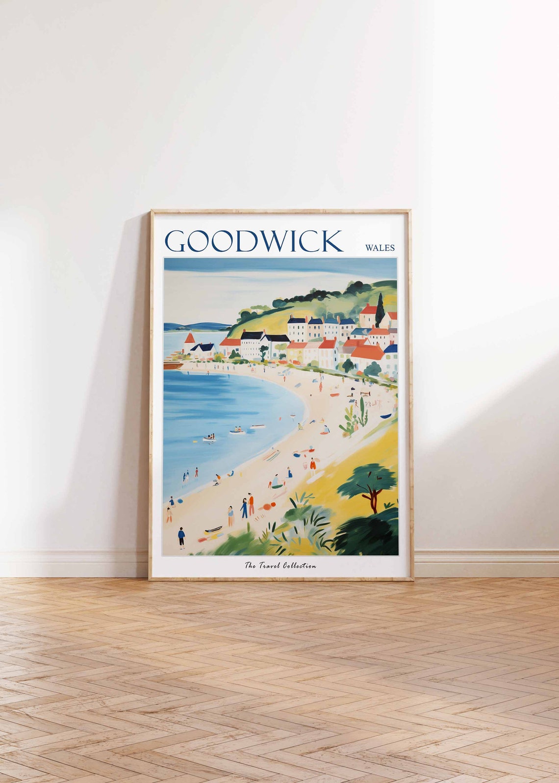 Goodwick Wales Curved Beach Hillside Cottages Summer Day Poster - Image 2