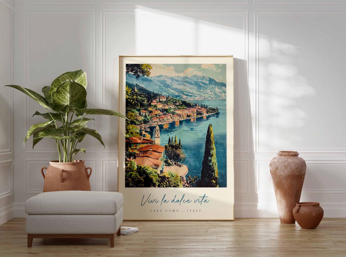 Lake Como Italy Vintage Village Shoreline Church Tower Poster - Image 3