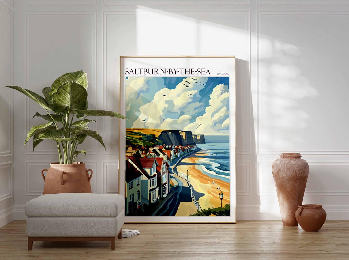 Saltburn By The Sea Poster Uk Travel Poster Coastal Wall Art British Art Uk Home Decor Vintage Seaside Poster Saltburn By The Sea Art - Image 4