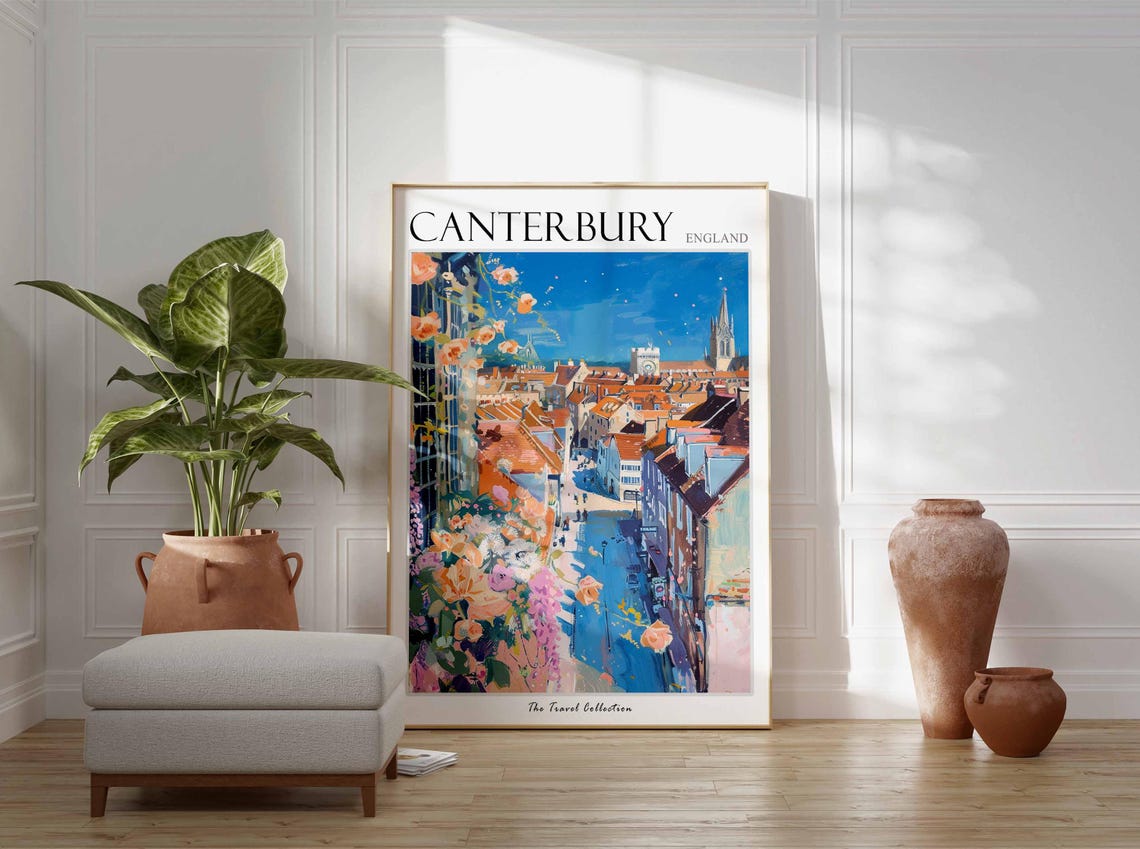 Canterbury Poster England Travel Print British Decor United Kingdom Travel Poster City Print Canterbury Gift Canterbury Travel Poster - Image 3