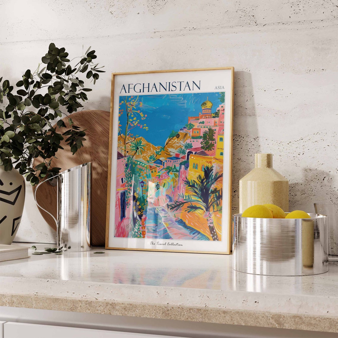 Afghanistan Asia Colorful Old Town Domes Steps Travel Poster - Image 3