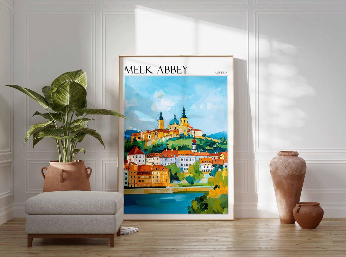 Melk Abbey Austria Abbey Above Riverside Old Town Travel Poster - Image 3