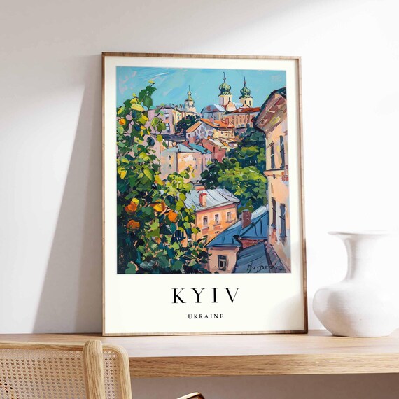 Kyiv Ukraine Pechersk Lavra Domes Old Town Rooftop View Travel Poster