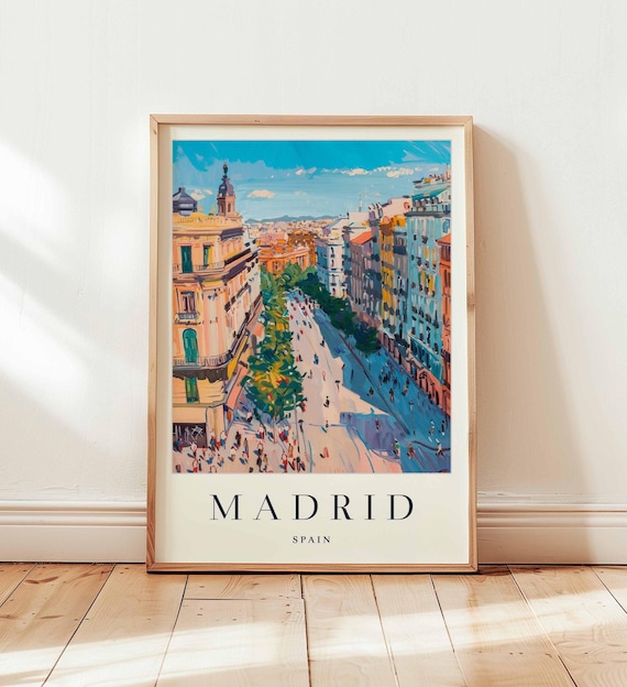 Madrid Spain Busy Boulevard Painterly Colorful Travel Poster