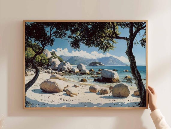 Boulders Beach Poster South Africa Travel Print Cape Town Wall Art Bay Decor