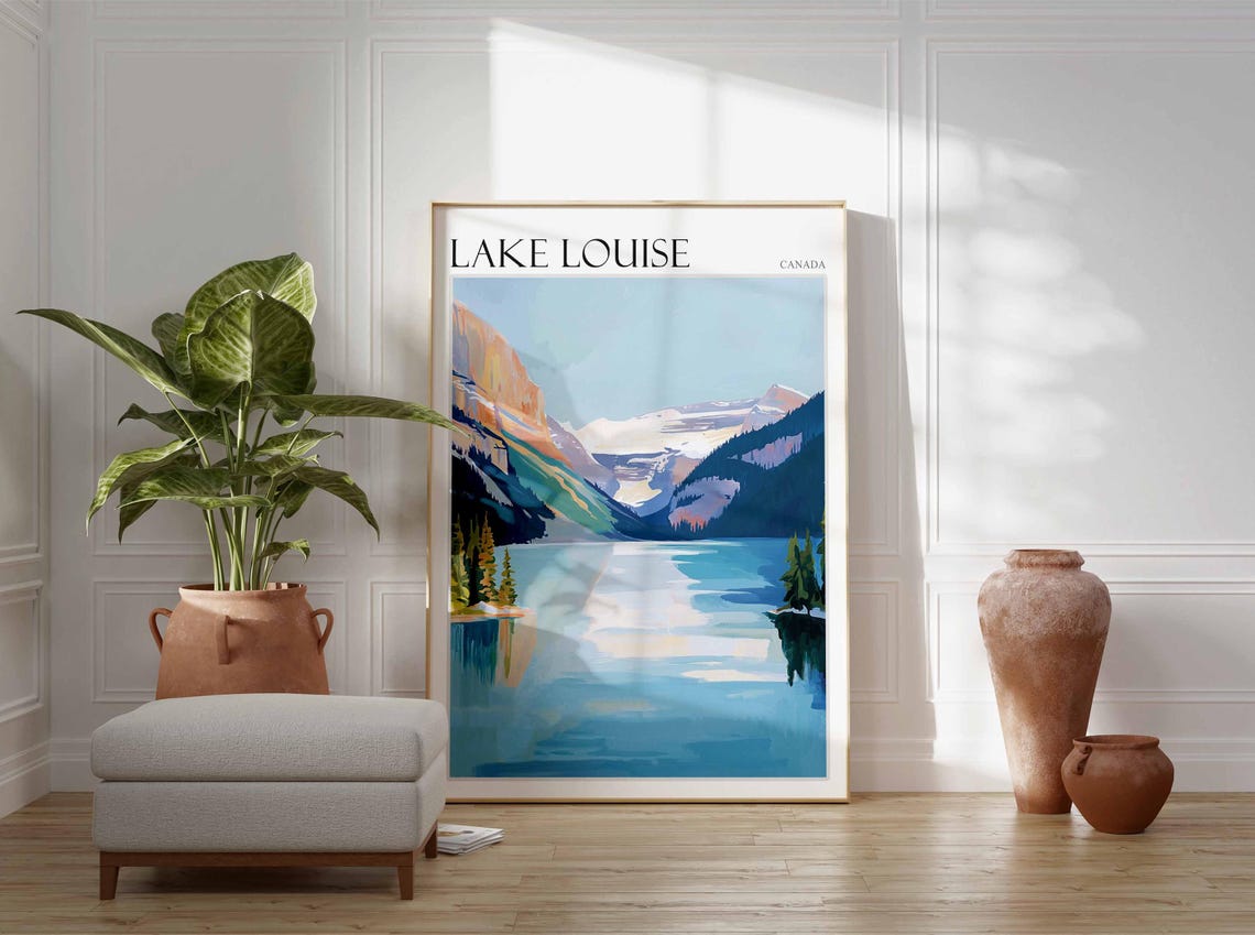 Lake Louise Canada Golden Cliff Glacier Lake Painterly Travel Poster - Image 2