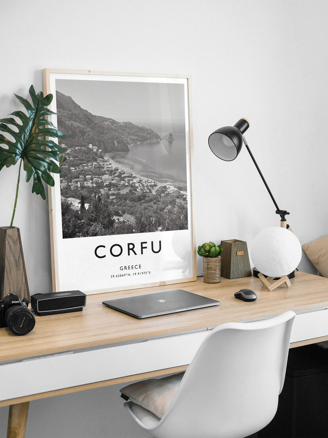 Corfu Greece Black White Coastal Town Minimalist Photo Poster - Image 2