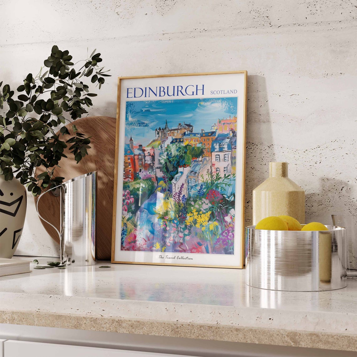 Edinburgh Castle Rock Flower Painterly Scotland Travel Poster - Image 3