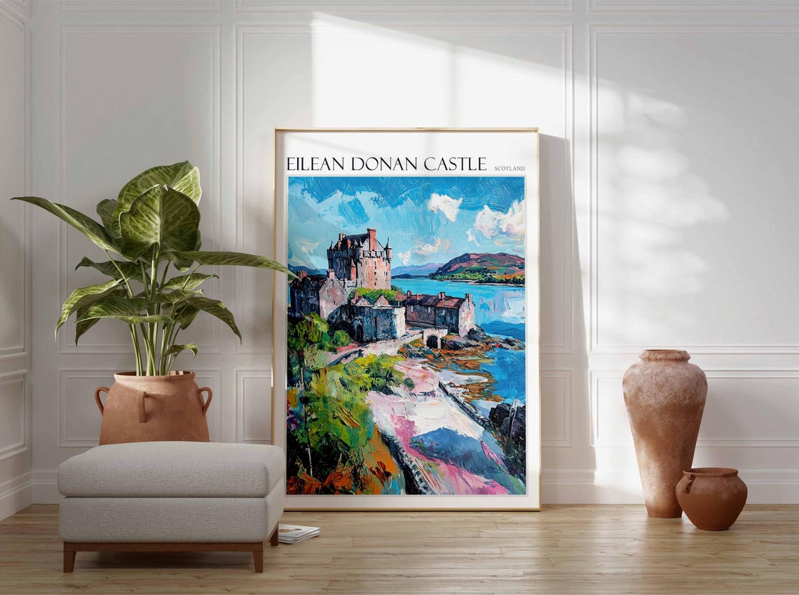 Eilean Donan Castle Scotland Impasto Causeway Green Bank Art Poster - Image 2