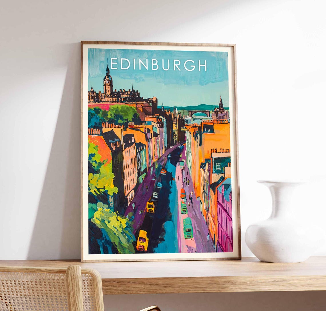 Edinburgh Princes Street Colorful Cityscape Scotland Art Poster